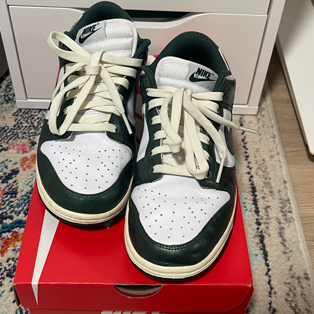 Nike Vintage Green and Coconut Milk Dunk Low Sneakers